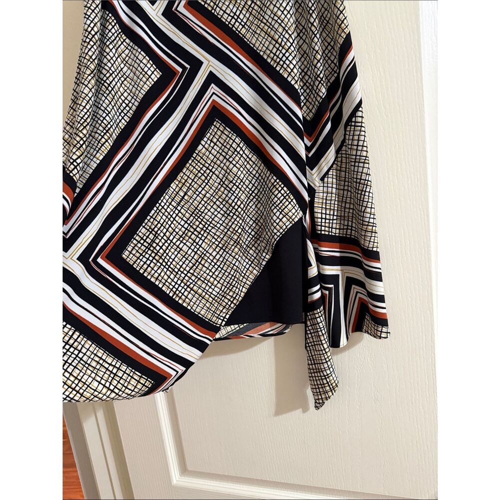 Vintage Donna Karan Asymmetric Geometric Print Midi Skirt - Black, White & Rust - Picture 2 of 5